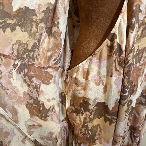 Halogen Short Sleeve Midi V-Neck Beige-Purple Wax Paint Wrap Dress XXL - Picture 8 of 16